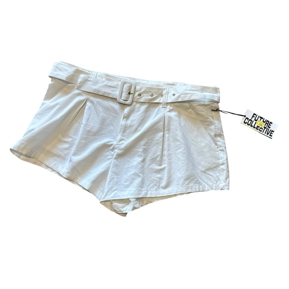 Target Jenee Naylor Future Collective High Rise Belted White Trouser Shorts - Picture 3 of 7